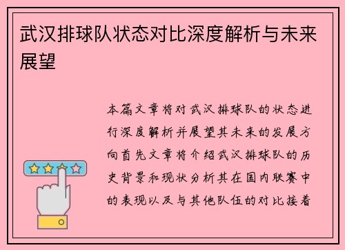 武汉排球队状态对比深度解析与未来展望