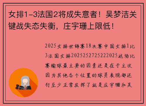 女排1-3法国2将成失意者！吴梦洁关键战失态失衡，庄宇珊上限低！