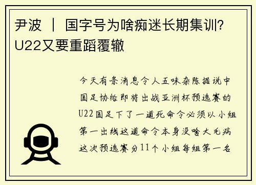 尹波 ｜ 国字号为啥痴迷长期集训？U22又要重蹈覆辙